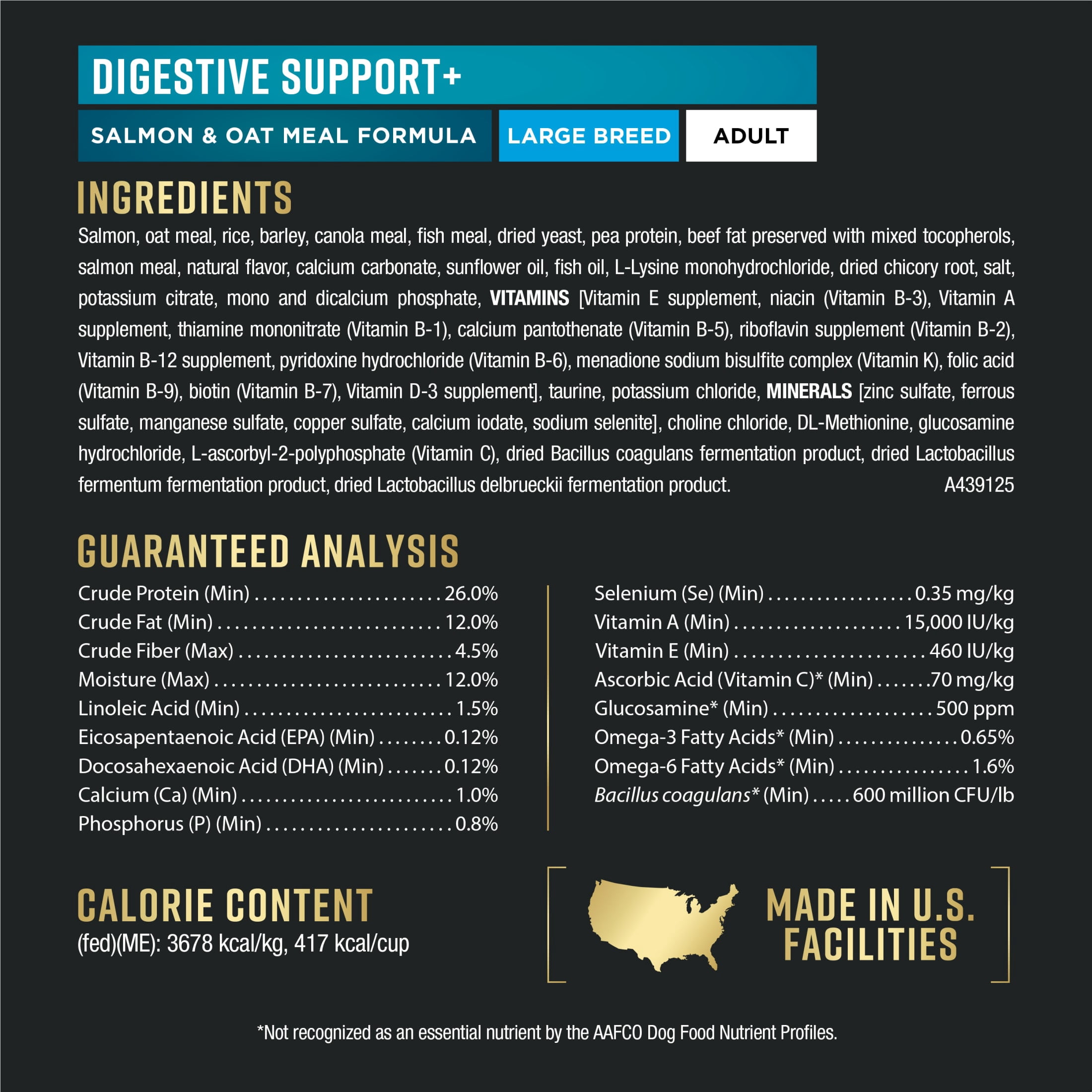 Purina Pro Plan AdvantEDGE Large Breed Digestive Support Plus Salmon & Oat Meal Formula Dry Dog Food, 22 lb Bag