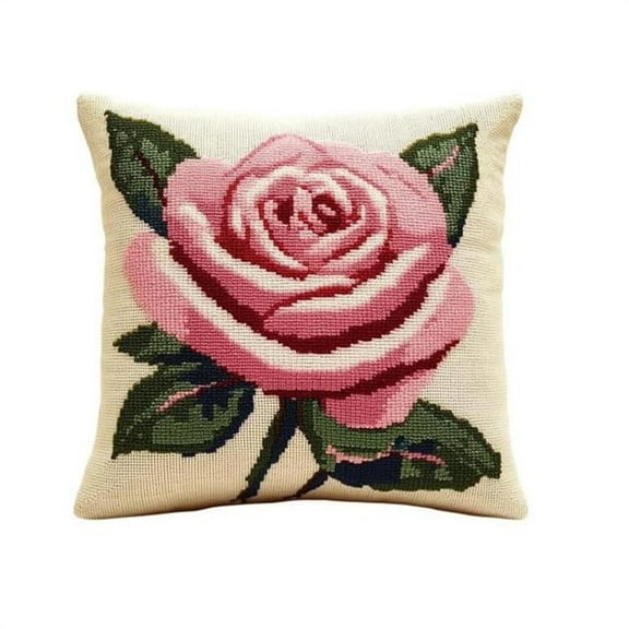DIY Needlepoint Pillow Kit,Rose,Cross Stitch Cushion Kit,Embroidery kit,17x17 inches,Printed Canvas