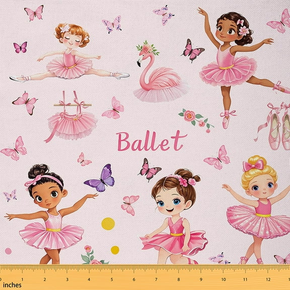 jejeloiu Cute Ballet Girls Fabric by the Yard 1 Yard,Romantic Flower Floral Home Decor Fabric by the Yard,Flamingo Butterfly Sewing Fabric For Child,Ultra Soft Home Decor