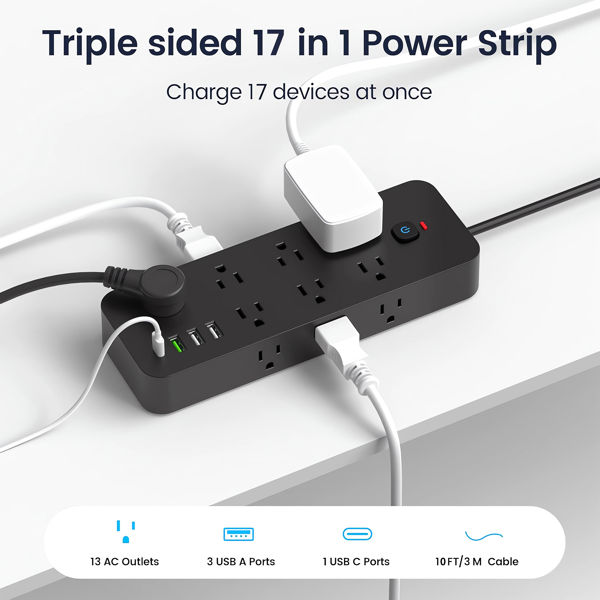 Meromore 13-Outlet Power Strip with 4 USB Ports, 10ft Cord photo 4