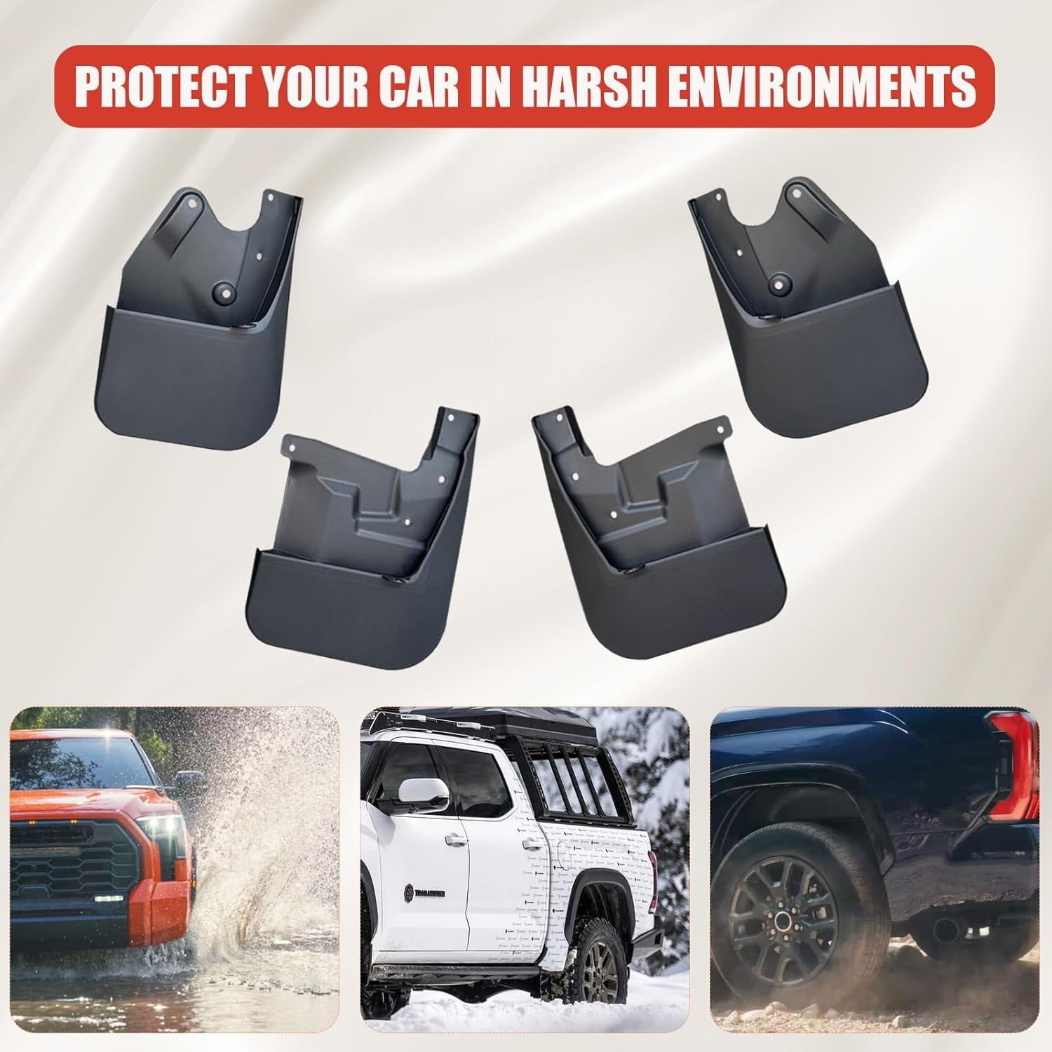 Mud Flaps for 2023 2024 2025 Toyota Tundra Accessories All Weather Guard Mud Guards Splash Front & Rear Mud Flaps for Tundra 2022-2025 - 4PCS