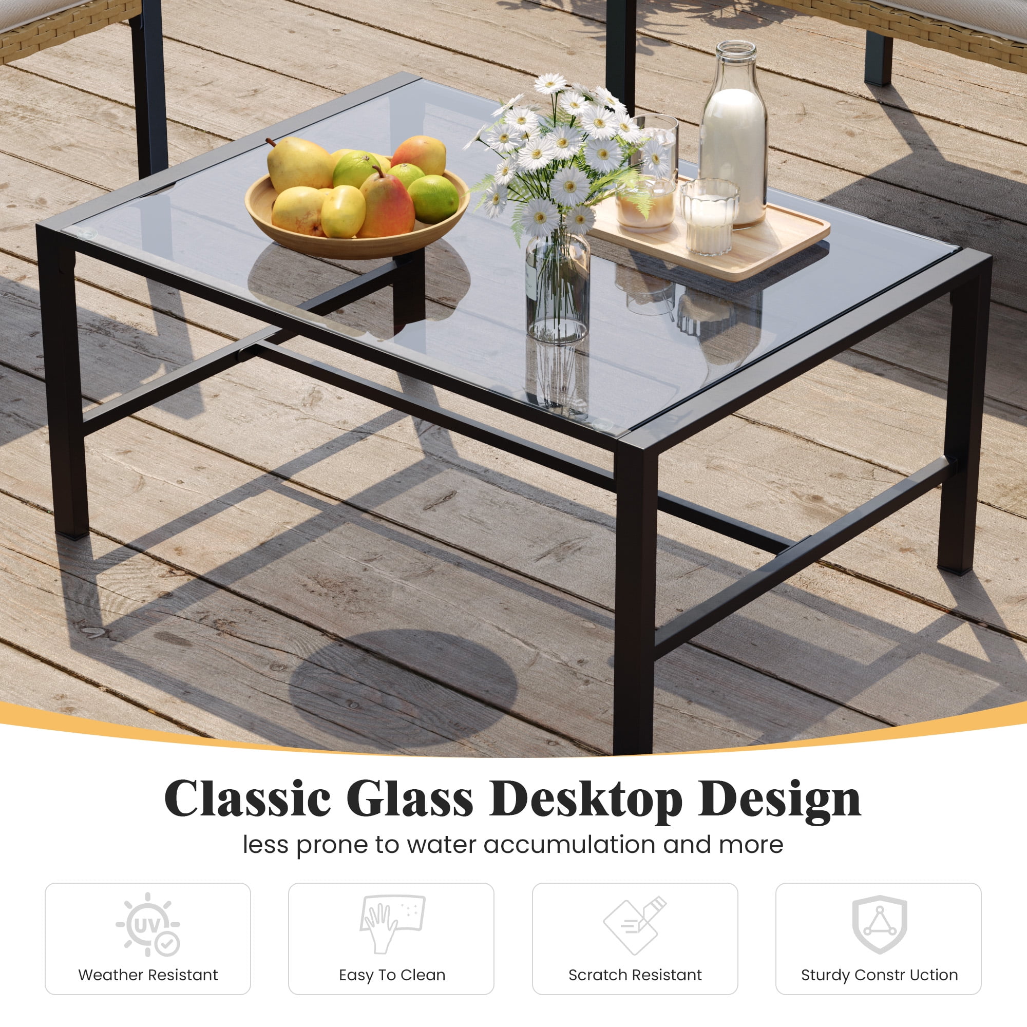 ELPOSUN Patio Furniture Sets for 4, 4 Pieces Patio Comversation Set with Glass Coffee Table,for Backyard Balcony Lawn Pool,Yellow/Beige