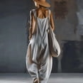 thumbnail image 3 of Women's Sleeveless Jumpsuit, Loose Fit Cotton Linen Overalls with Pockets, Casual Summer Streetwear Jumpsuit, One Piece Romper for Everyday Outfits​-White, 3 of 5