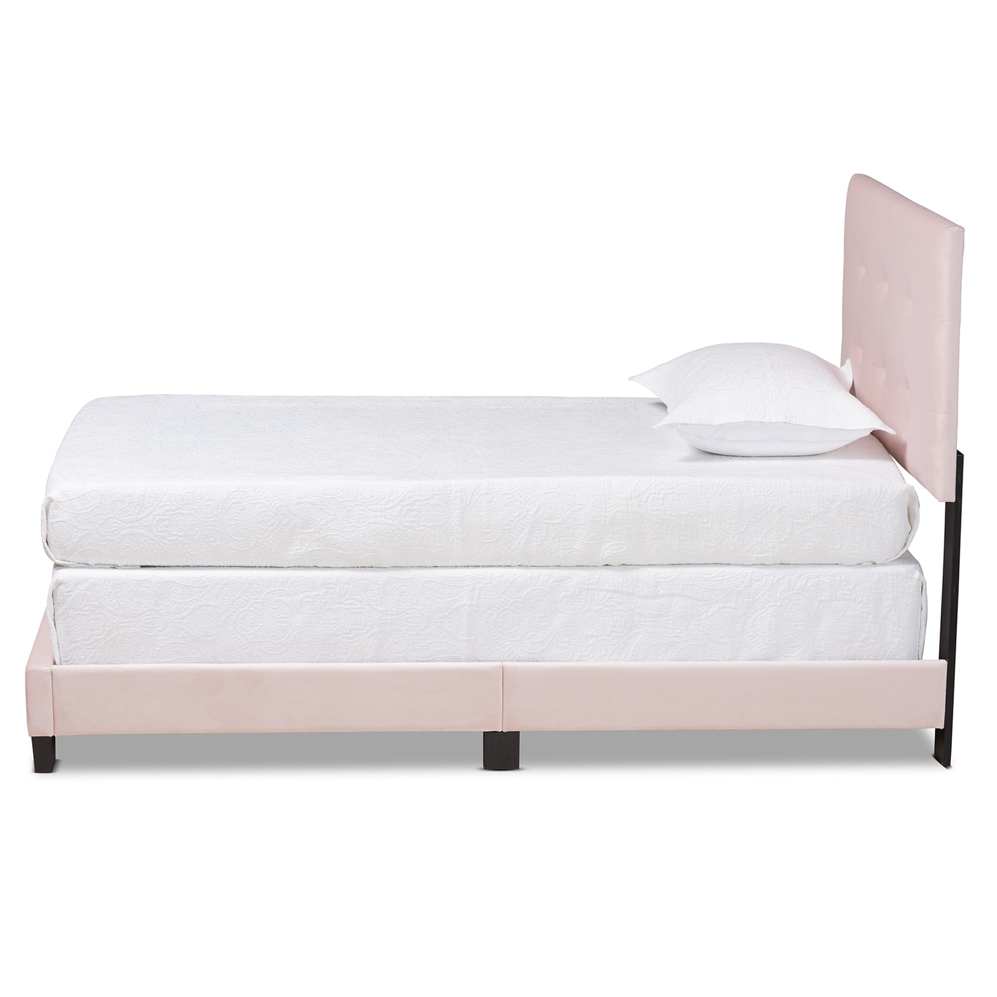 Baxton Studio Caprice Contemporary/Modern Velvet Tufted Panel Bed, Twin, Light Pink/Black