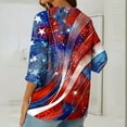 thumbnail image 6 of SOOMLON Patriotic T Shirts for Women Linen Blend Henley Neck American Flag Shirts V Neck Independence Day Tops 3/4 Sleeve Slimming T-Shirt Going out Tee Blouse Resort Wear, 6 of 6