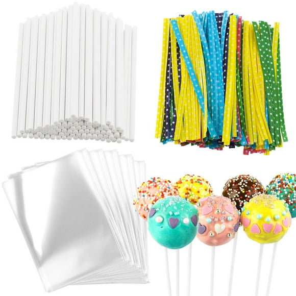320 Pcs Lollipop Cake Pop DIY Supplies, Include 100 Pcs Cake Pop Bags, 100 Pcs Cake Pop Sticks, 120 Pcs Twist Ties, Cake Pop Treat Bag Set for Candies, Cookies, Chocolates