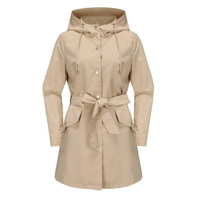 Timegard Veste Coupe-Vent pour Femmes à Manches Longues, Chandails à Capuchon Classiques Décontractés, Manteau d'Extérieur à Revers avec Ceinture