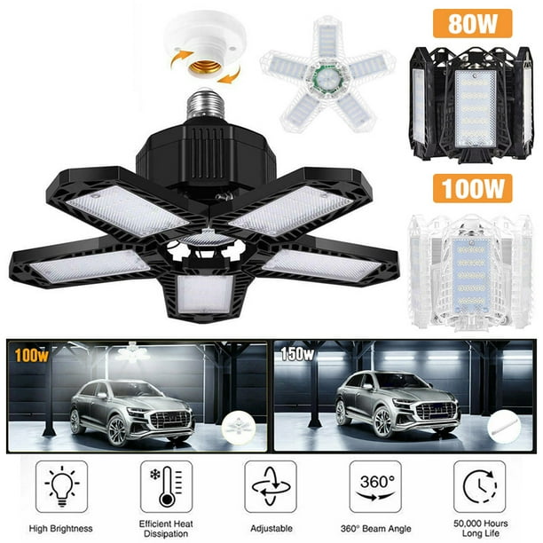 80W Foldable LED Garage Light Deformable Garage Ceiling Light Fixture