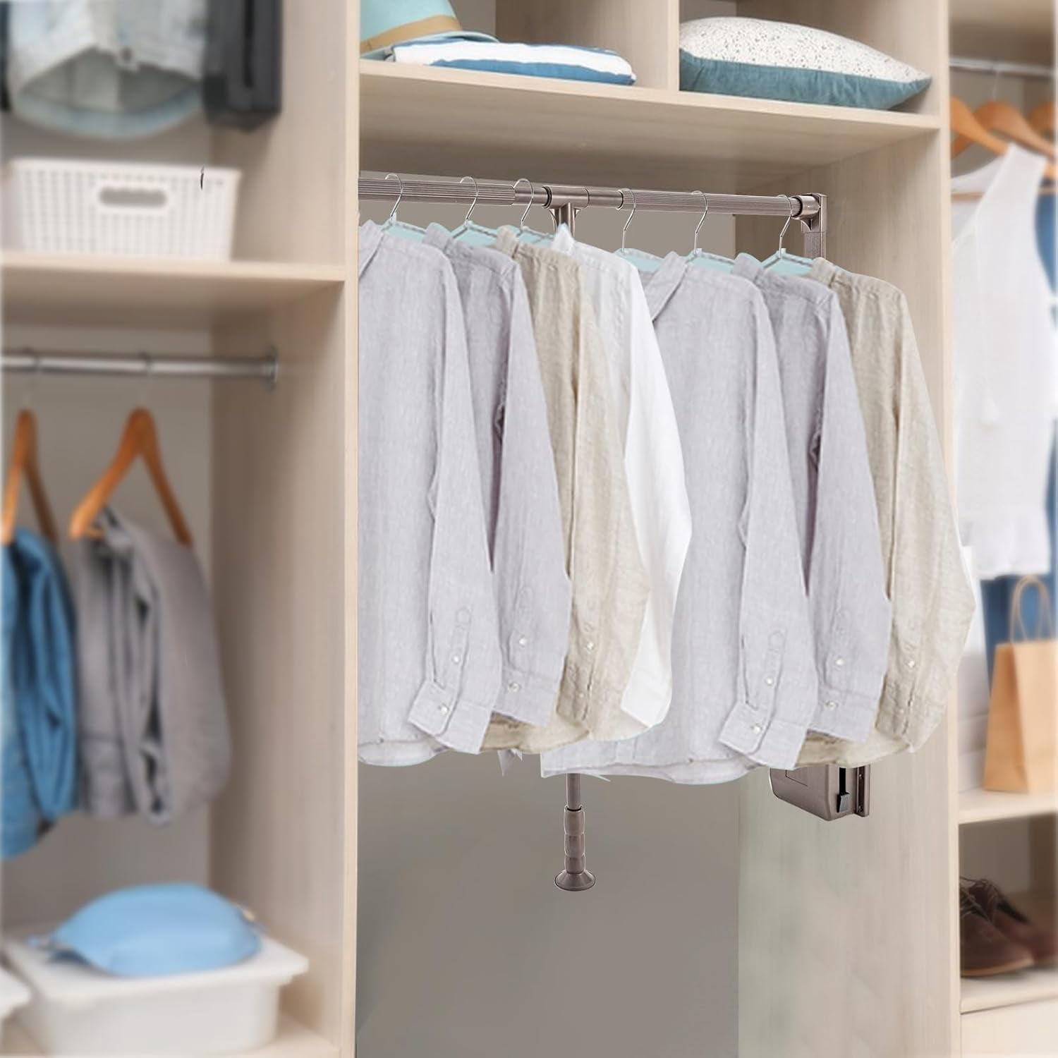 Soft Close Pull Down Closet Rod,Adjustable Closet Pull Down Rods Hanger,Wardrobe Lift Rail Organizer for Hanging Clothes Wardrobe Interior Width 35-47.2 in