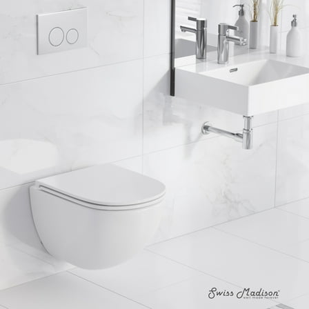 St. Tropez Wall-Hung Toilet Bundle 0.8/1.6 GPF Dual Flush in Glossy White with Flush Plate