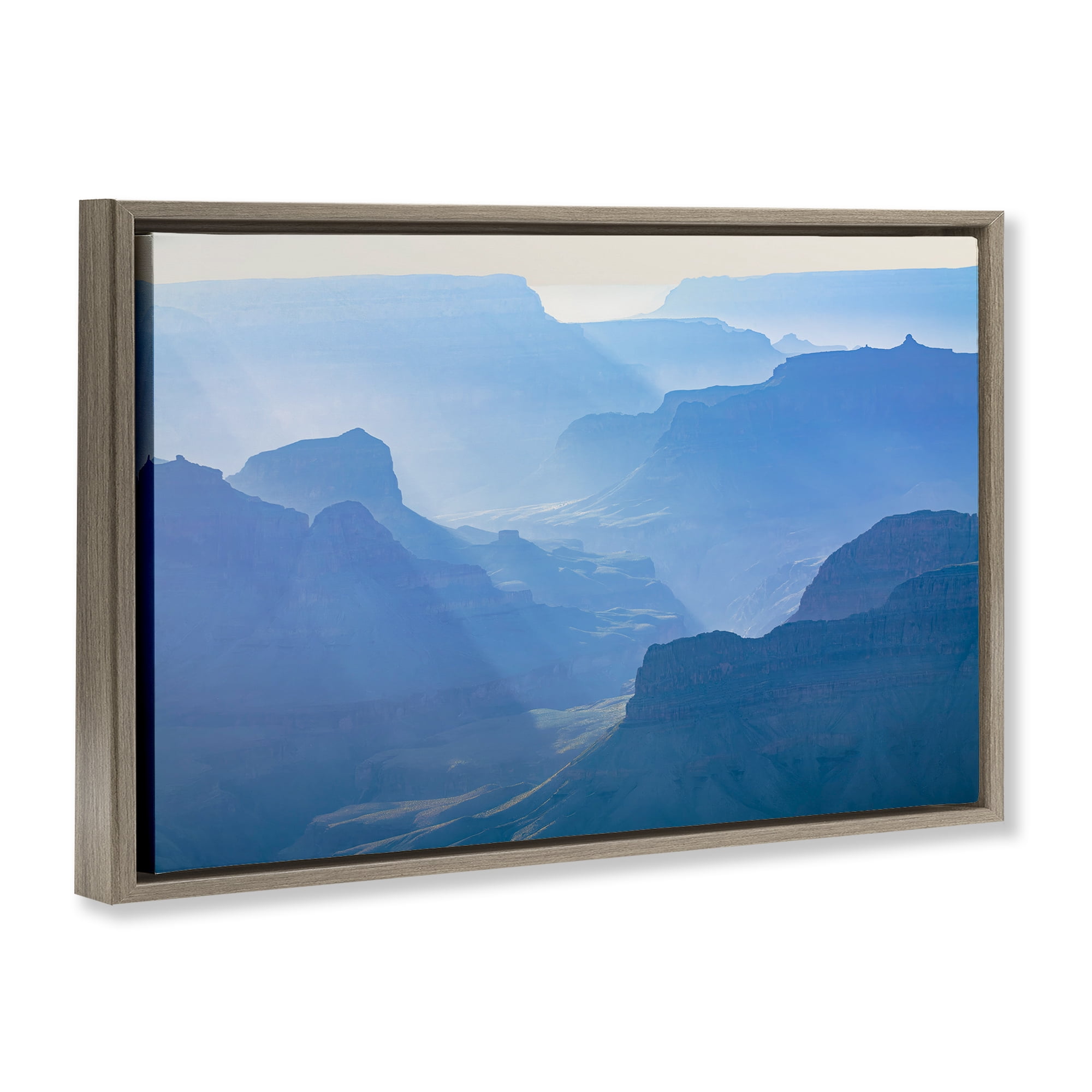 Stupell Industries Blue Sunlit Peaks Landscape & Nature Photography Brown Floater Framed Canvas Art Print Wall Art, 31 x 21