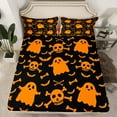 thumbnail image 2 of Manfei Black Orange Halloween Queen Sheet Sets 4-Piece, Cute Spooky Animal Ghost Flat Sheet, Skull Bone Bat Queen Fitted Sheet, Ultra Soft Room Decor, 2 of 7