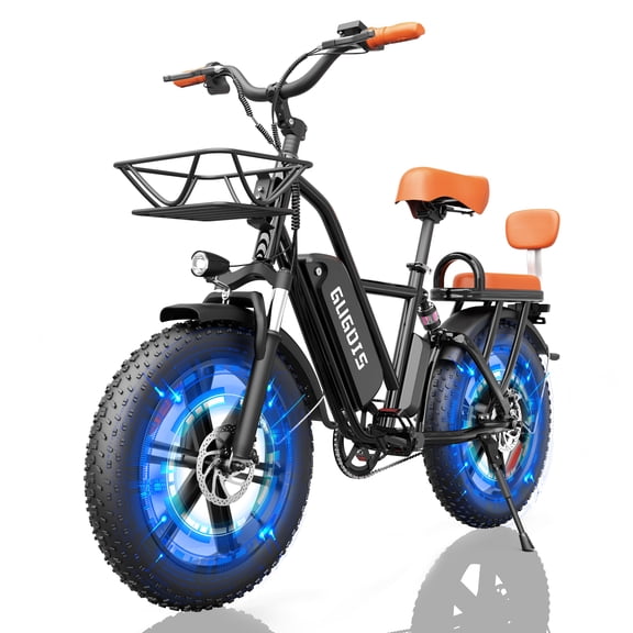 1000W Peak 2 Seater Electric Bike for Adults, 20" x 4.0 Fat Tire Electric Mountain Bike, 48V 15.6Ah Battery City Commuter Ebike, Full Suspension UL2849