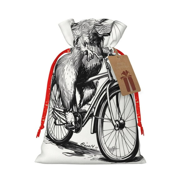Naloa Capybara Riding Bicycle Drawstring Christmas Bags, 3D Xmas Gift Bags, Christmas Wrapping Bags, Xmas Goodie Bags, Treat Pouch Bags, Party Favor Bags-Medium