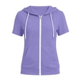 thumbnail image 4 of CAIVO Sweatshirts Women Plus Size Short Sleeve Zip Up Hoodie Soft Comfort Adjustable Drawstring Front Pocket Solid Color Full Zip Hooded Jacket Lightweight Casual Streetwear Outerwear Soft Tops, 4 of 4