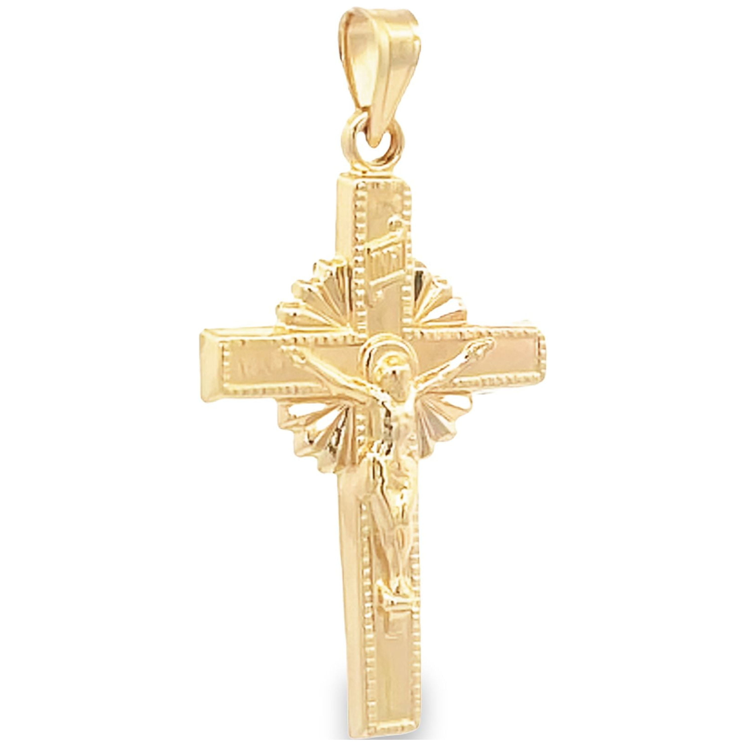 Brilliance Fine Jewelry 14 KT Yellow Gold Sunburst Crucifix