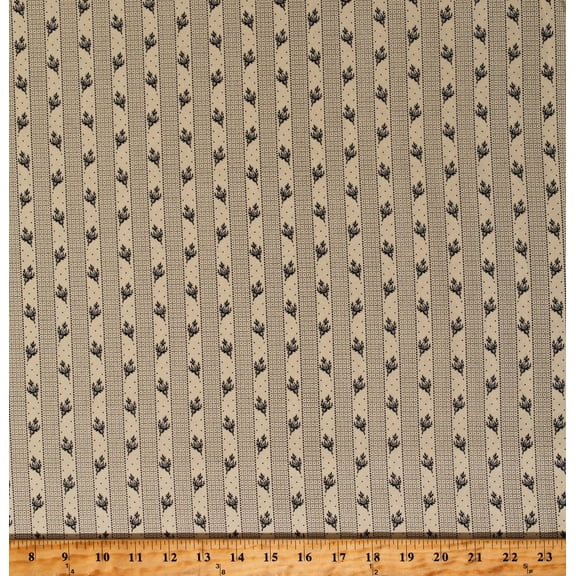 Cotton Le Chateau Floral Flowers Stripes Lines Dots Patterned Mosaic Cream Cotton Fabric Print by the Yard (A-225-K)