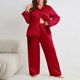 thumbnail image 2 of Conjunto de pijama de manga larga de seda helada para mujer - Talla grande, imitación de seda, cómodo para llevar en casa o de vacaciones, 2 of 3