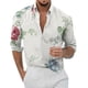 thumbnail image 1 of Camisas Para Hombre Manga Larga Negra Casual Hombres Solapa suelta Estampado geométrico Manga larga Puños Botón Puerto Estilo Floral Camisa Playa Hawaiianss Verano Top (White, L), 1 of 3