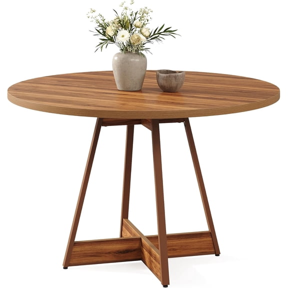 Fnova 39" Round Farmhouse Dining Table for 2-4 People, Wooden Circle Kitchen Table with Heavy Duty Pedestal, Small Bistro Dinner Table for Dining Room, Kitchen, Apartment, Cafe, Restaurant