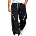thumbnail image 2 of Lenpel Men's Hiking Pants Trendy Drawstring Low Rise Pants with Zipper Pockets Wide Leg Workout Trousers Fall Clothes(Black,Medium), 2 of 7