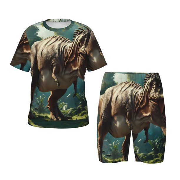Balery Green Forest Dinosaur Conjunto de Pijama Infantil de Manga Corta con Estampado – Ropa de Dormir de Algodón Suave-4X-Large
