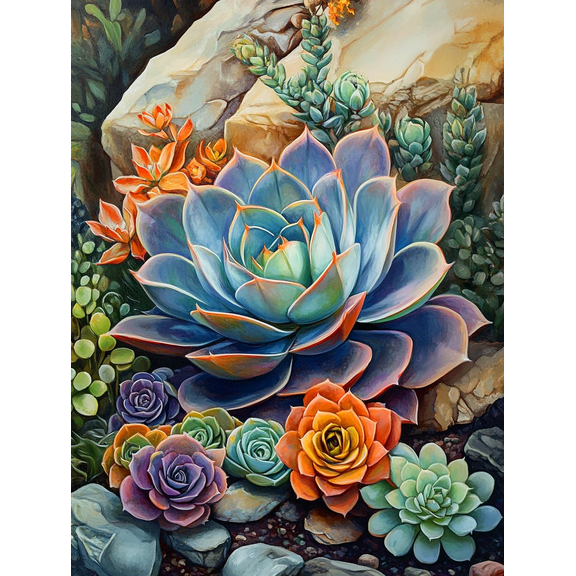 5D Succulent Plants Diamond Art 12x16 Inch Full Drill Diamond Painting Kits for Adults & Beginners - DIY Art Crafts for Relaxation and Home Wall Decor
