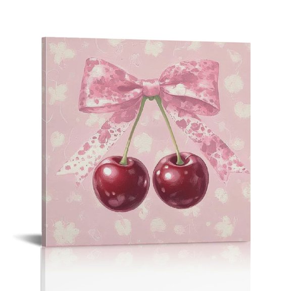 Fenyluxe Cherries Canvas Wall Art Ready To Hang Home Decor, Wedding Anniversary Gift Idea, High-Definition Waterproof Print 12x12in
