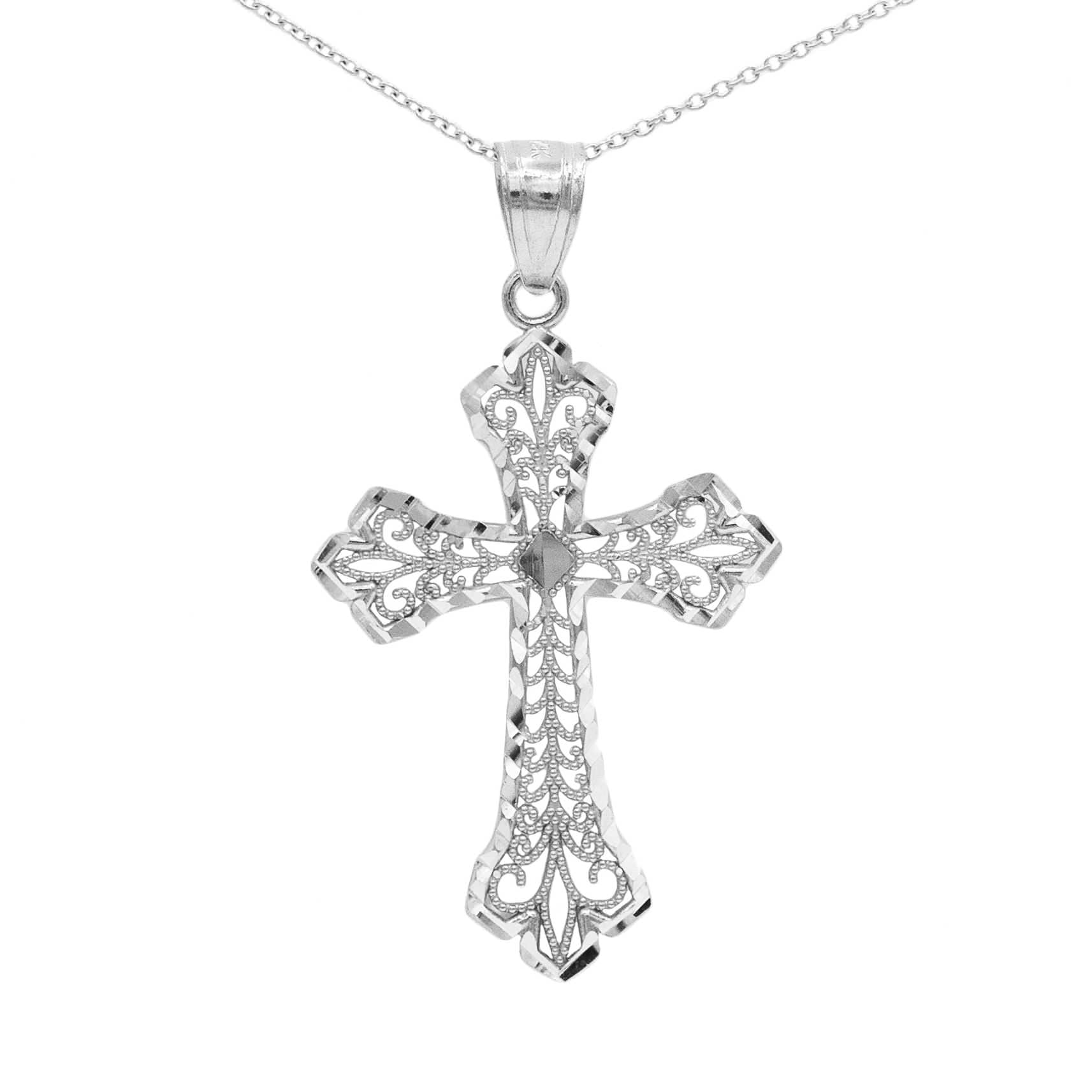 18 925 Sterling Silver Oval CZ Cross Religious Pendant Necklace 