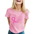 thumbnail image 2 of Lroveb Breast Cancer Awareness Shirts for Women Plus Size Elegant Casual Printed Short Sleeve V Neck T Shirt Tops Pink Ribbon Graphic Tees Hot Pink, 2 of 5