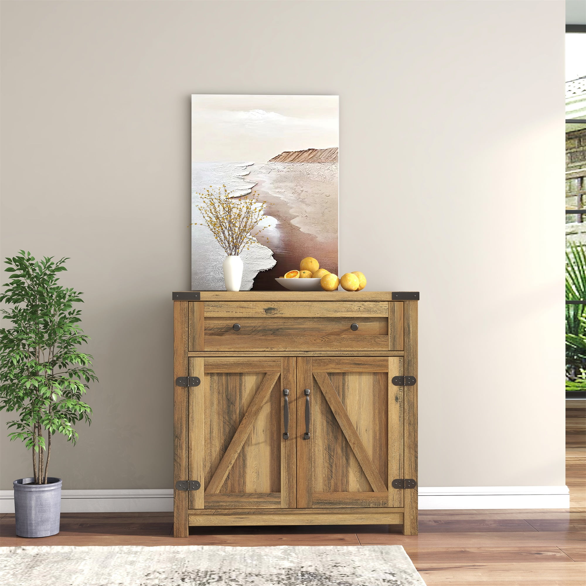 Kadyn Accent Storage Cabinet with Doors, Bar Cabinet Buffet Cabinet with Storage for Living Room, Hallway, Bedroom, Brown Mix