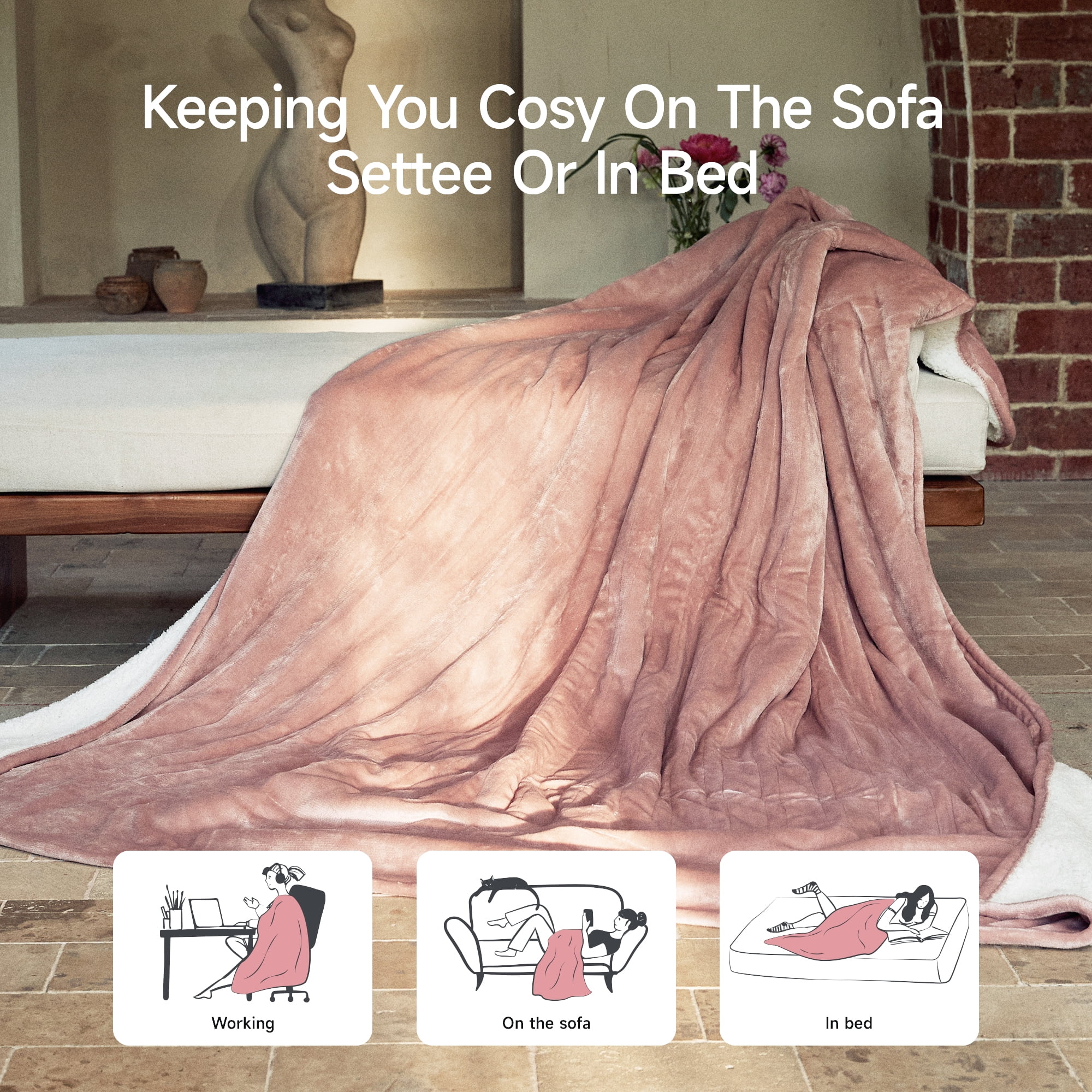 Heated Blanket 84"X90" Queen Size Electric Blanket with 6 Heating Level & 2-10 Hour Auto Off,Machine Washable -Rose Dust