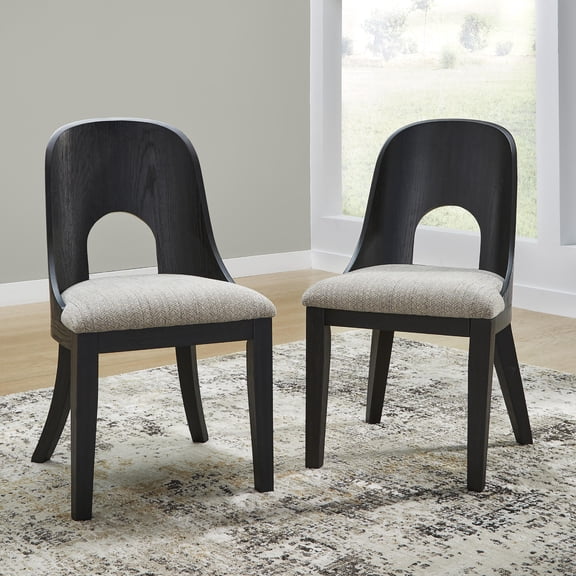 Signature Design by Ashley Rowanbeck Upholstered Dining Side Chair Set (2), Gray/Black, Contemporary Curved Wood Chairs with Cushioned Seats