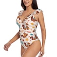 thumbnail image 3 of Yiaed Forest Squirrel Nuts Print Women's Ruffled One Piece Swimsuit V Neck Swimwear Slimming Monokini for Woman-XX-Large, 3 of 8
