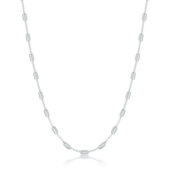 Sterling Silver Italian Long Beads and Bullet Beads 16" Chain Necklace