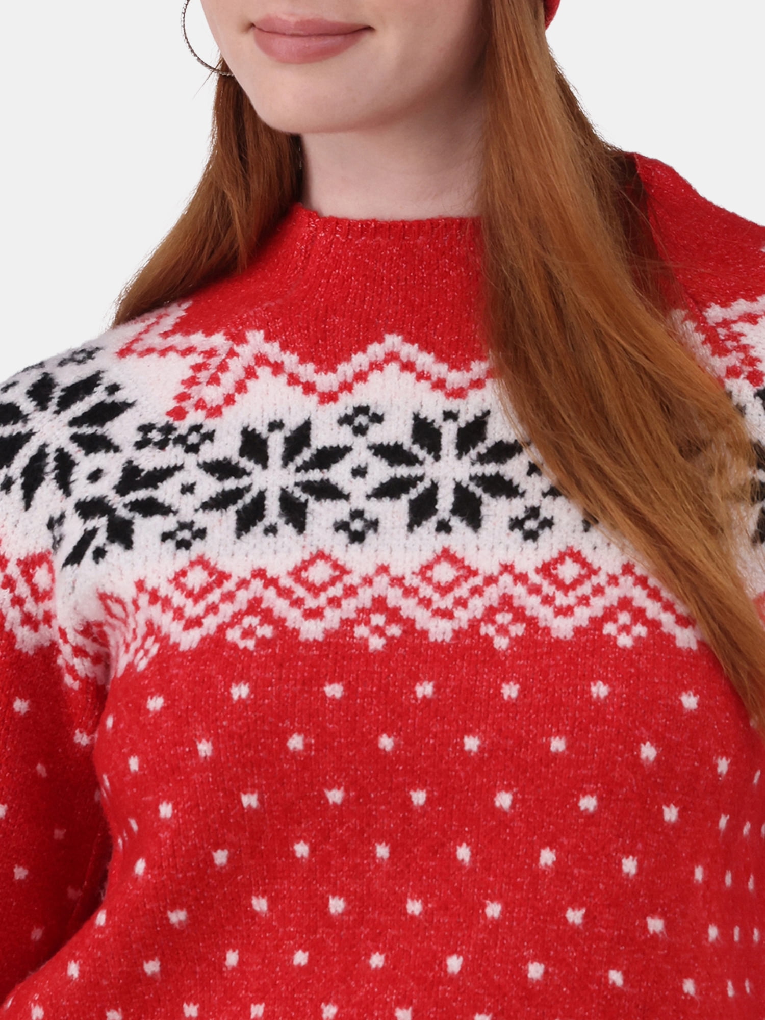 No Boundaries Fairisle Jacquard Pullover and Beanie Set, 2-Piece, Women's and Women’s Plus