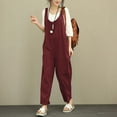 thumbnail image 5 of Womens Sleeveless Cotton Linen Jumpsuits Casual Loose Solid Color Wide Leg Palazzo Pants Summer Rompers with Pockets, 5 of 6