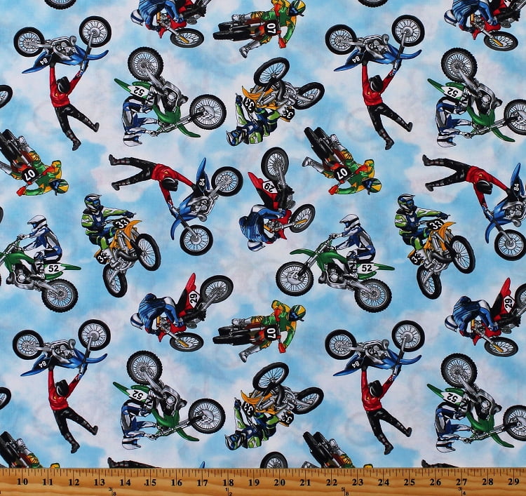 bike fabric! 25 x 44 boy fabric motorbikes cotton fabric Timeless Treasures fabric End Of Bolt MOTORCROSS DIRT BIKES cotton fabric
