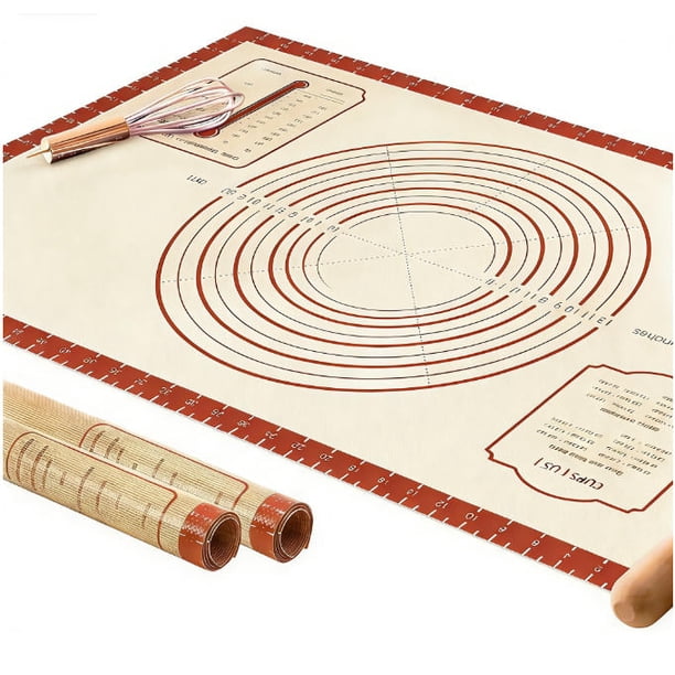 Tapete de silicona extra grueso para hornear de 66 x 40 cm con medidas, antideslizante y reutilizable. Ideal para galletas, pan y repostería.