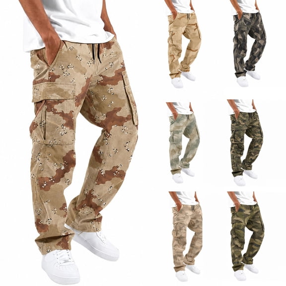 Men's Cargo Pants with Pockets Drawstring Long Trousers Relaxed Fit Stretch Work Pants