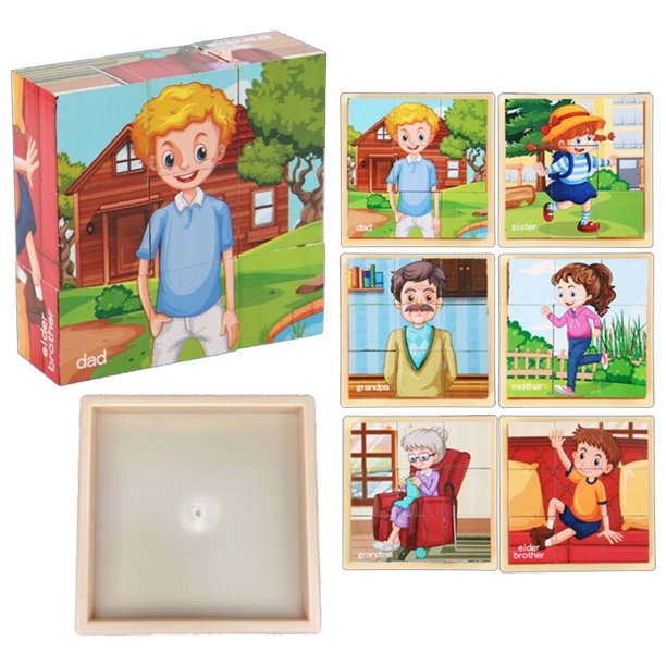 Rompecabezas de seis caras para niños, rompecabezas de madera tridimensional, juguetes de cognición espacial E65D