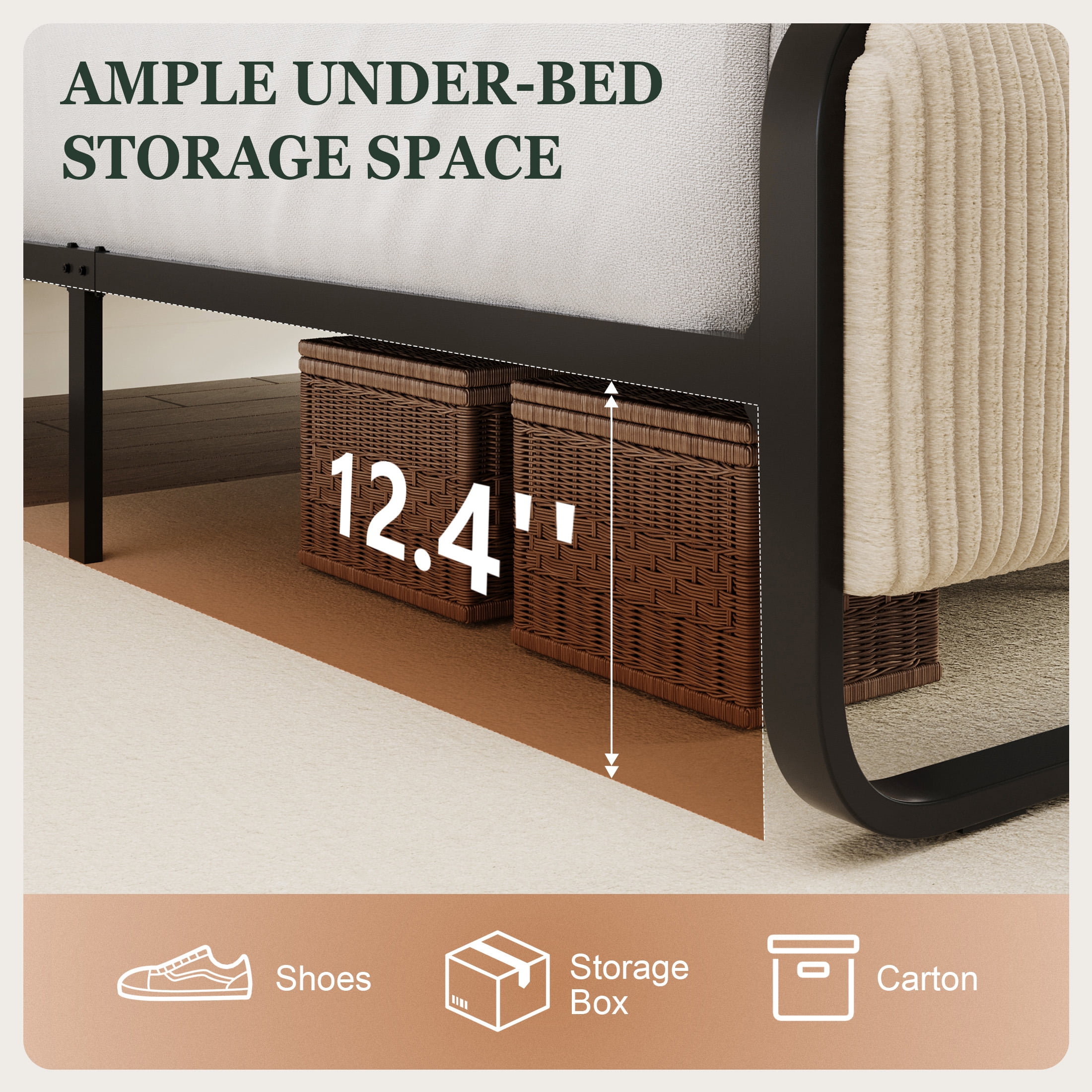 Einfach Queen Bed Frame, Upholstered Platform Bed with Velvet Curved Headboard and Footboard, No Box Spring Needed, 1000 LBS Capacity, Cream White