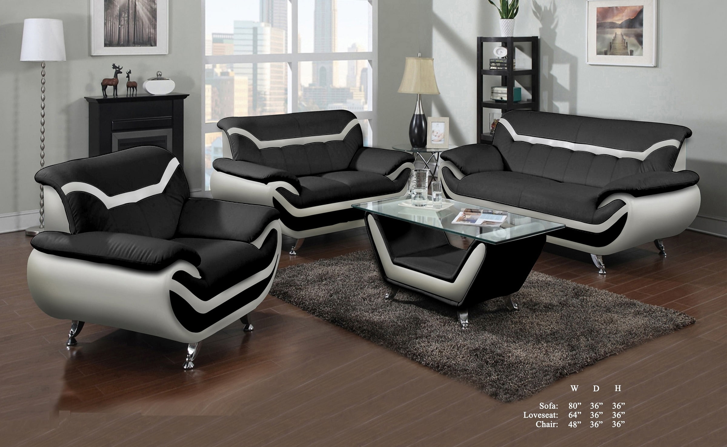 Beautiful Elegant Comfort Classic White Black Bonded Leather Sofa