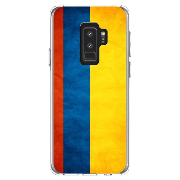 DistinctInk Clear Shockproof Hybrid Case for Samsung Galaxy S9  PLUS (6.2" Screen) - TPU Bumper, Acrylic Back, Tempered Glass Screen Protector - Colombia Old Flag - Colombia