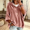 thumbnail image 2 of VBVC Women's Oversized Velvet Hooded Pullover , Casual Batwing Sleeve Tunic Top For Women , Ladies' Relaxed Fall Winter Sweatshirt with Pockets, Pink , S-2XL, 2 of 9