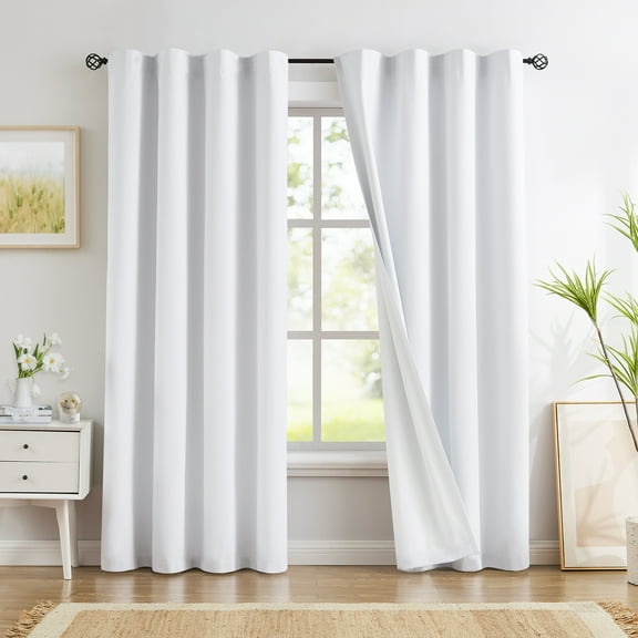Flowpartex White Full Blackout Energy Efficient Curtains for Bedroom Solid Thermal Insulated Window Panels Backtab Rod Pocket Drapes, 84"L×54"W 2 Pcs