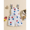 thumbnail image 3 of Musuos 4th of July Kids Girls Short Overalls 6 12 18 24M 3 4 5 6Y Ice Cream Print Sleeveless Straps Buttons Pockets Summer Denim Jumpsuit, 3 of 8