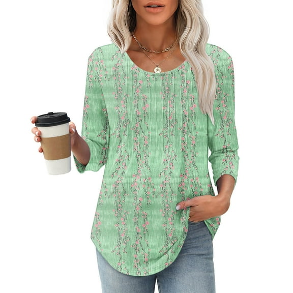 LYEAA Women Oversized 3/4 Sleeve T-Shirt Cotton Blend Drop Shoulder Top with Round Neck, Comfort Stretch Casual Wear for Plus Size Ladies Multicolor S
