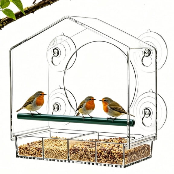 GUCHO Window Bird Feeder with Detachable Suction Cups, Durable Acrylic Wildlife Feeder for Outdoor and Garden Use