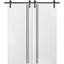 Sturdy Double Barn Door 36 x 80 inches with | Planum 0016 White Silk with Frosted Glass | 13FT Rail Hangers Heavy Set | Solid Panel Interior Doors